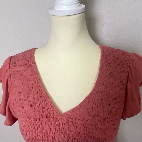 MEROKEETY Women's Flutter Sleeve Smocked Midi Dress V Neck Casual Tiered Size L - Picture 5 of 14